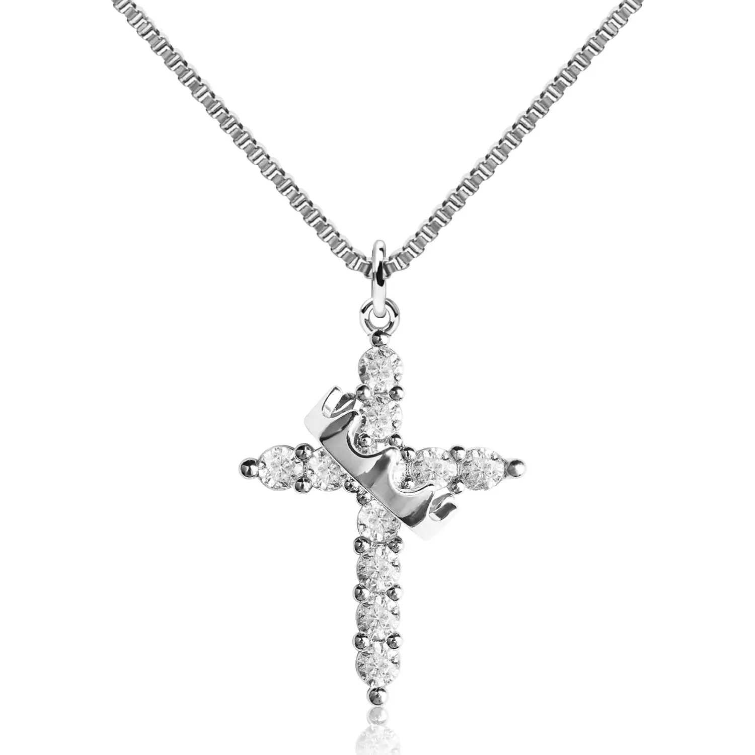 Easter Gifts Upgraded Crown Cross Necklace for Women, Crown Cross Pendant Necklace, Non-Tarnish Faith Jewelry for Women, Christian Religious Gifts for Her summerwins