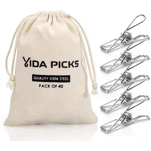 40 Pack Wire Clothes Pins Duty, Stainless ClothesPins for Clothes, Clothes Pegs, Clothing Clips, Laundry Pins 1.8mm Diameter 6cm Long