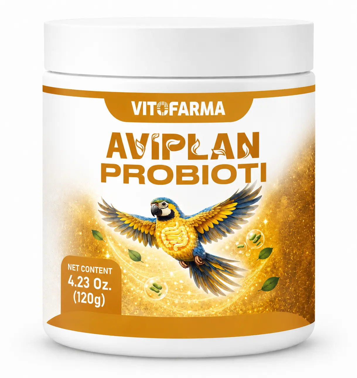 Vitofarma Aviplan Bird Probiotic Powder, 120g Bird Healthcare Supplement for Everyday Use & Daily Feed, 24-Month Shelf Life with Beneficial Probiotics, Vitamin B6, Essential Nutrients, Minerals for Gut Health, Digestion Support