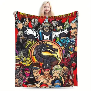 [Gaming Throw Blanket] Mortal Combatant Themed Flannel Throw Blanket | Machine Washable & Tear-Resistant, All-Season Lightweight , Digital Print Polyester with Vibrant Character Art for Bed, Couch, Travel - Warm Haven Textiles