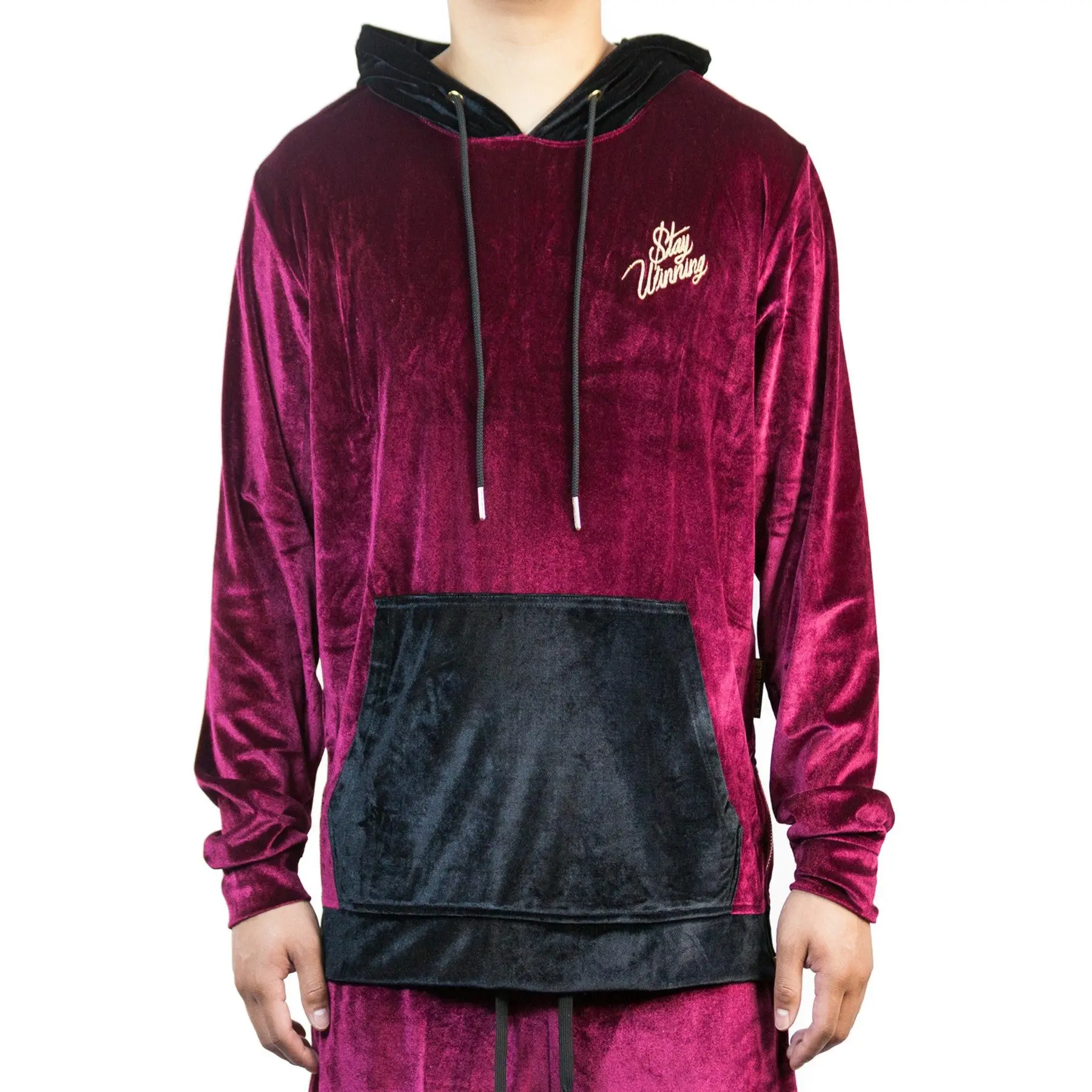 Stay Winning Embroidered Velour Maroon Hoodie