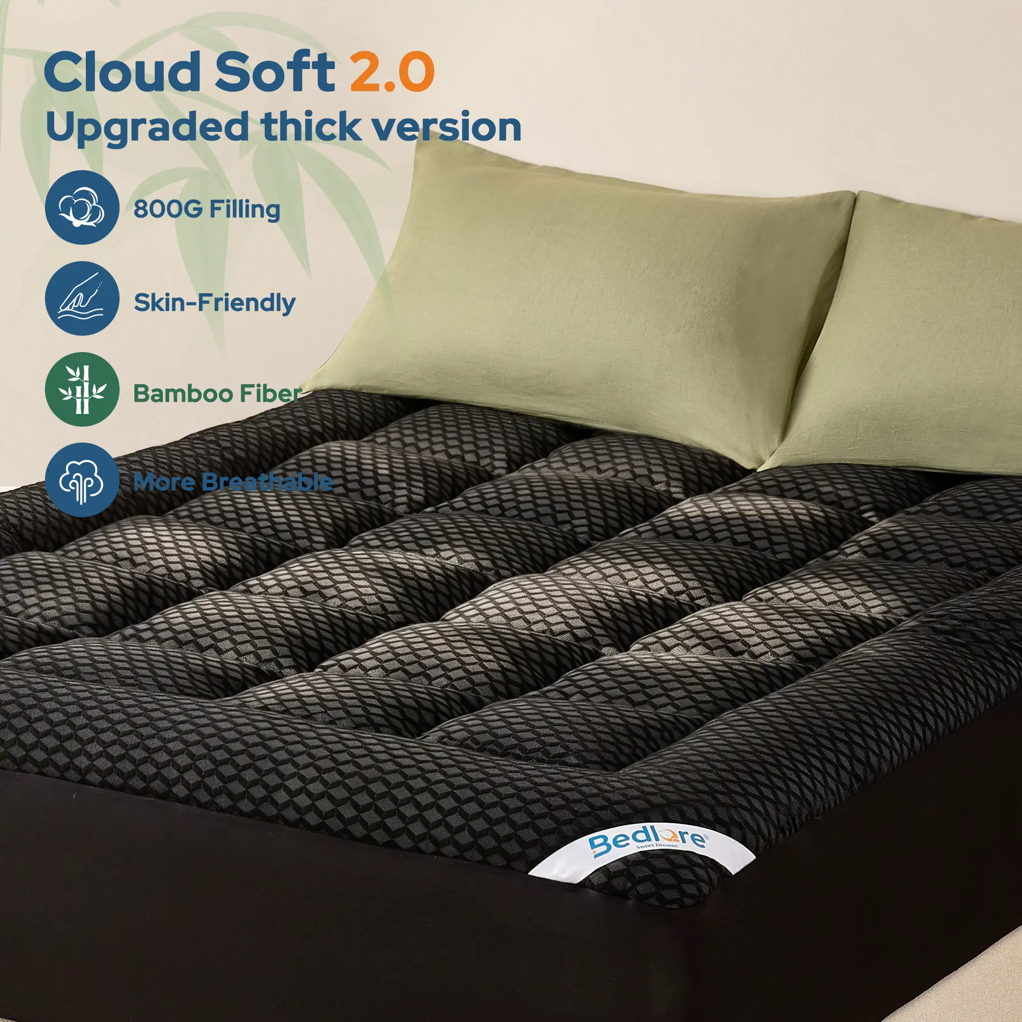 NEW UPGRAD【BEDLORE】 Premium Grid Quilted Mattress Topper, Upgraded Thick Filling, Soft, Fluffy & Supportive Mattress Pad, Breathable Surface, Deep Pocket Fitted Design, Secure Fit, Easy Care & Machine Washable, Ideal for Better Sleep