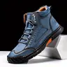 Men's Blue Suede-Mesh Blend High-Top Ankle Shoes - Lace-Up Closure, Handcrafted Stitching, Breathable Perforated Design, Anti-Slip Rubber Sole, High-Top Ankle Hold for Outdoor Hiking, Daily Wear
