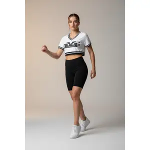 Women's Color Block V-Neck Crop T-Shirt