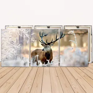Wooden Framed Canvas Painting, 3 Counts/set Modern Deer Pattern Wall Art, Wall Decor for Home Living Room Bedroom Office