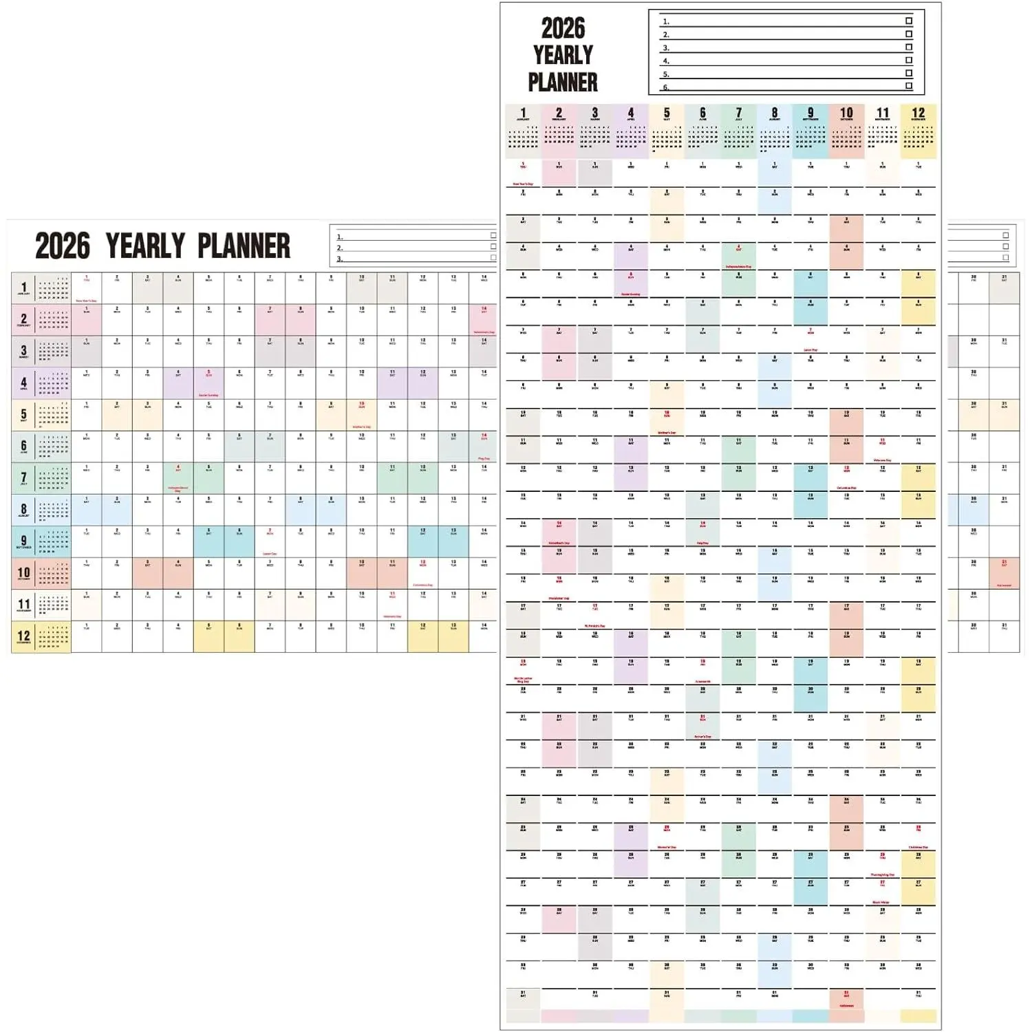 Yearly Wall Calendar 2026 Dry Erase Calendar for Wall, Large Reversible Erasable Laminated Full Year Wall Calendar One Page, Horizontal/Vertical, 17"X 40" (Open), Rolled in Tube