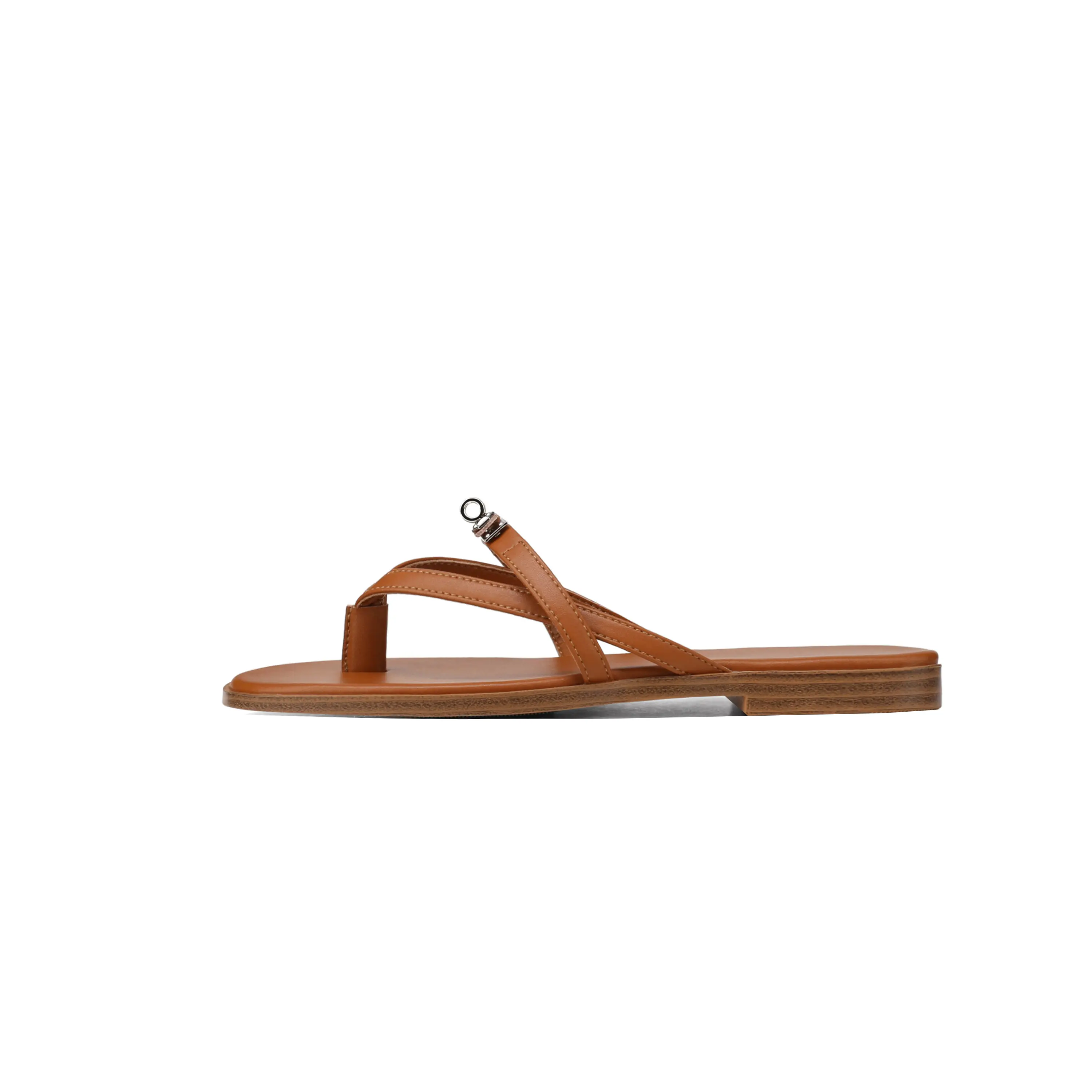 ReneChristine Women's Minimalist Square-Toe Leather Thong Walking Sandals, 3-Color Footwear (Brown/Black/White), Summer Fashion Slippers tiktokshopbacktoschool