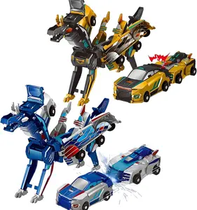 Magnetic Dinosaur Transformer Car Toy, 2 Magnetic Cars That Transform into Flying Dragon Deer and Unicorn, Automatic Collision Transforming Toy,For Kids Toddler Fun  Christmas Birthday Gift Toys
