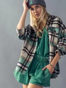 GREEN MINT CHIP PLAID BUTTON DOWN COZY JACKET