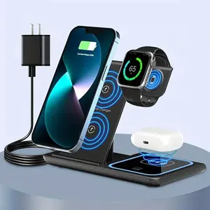 3-In-1 Electronic Wireless Charger with Fast Charging, Compatible with iPhone 16/15/14/13/12/11/x/8, Apple Watch, AirPods, Office & Home Use
