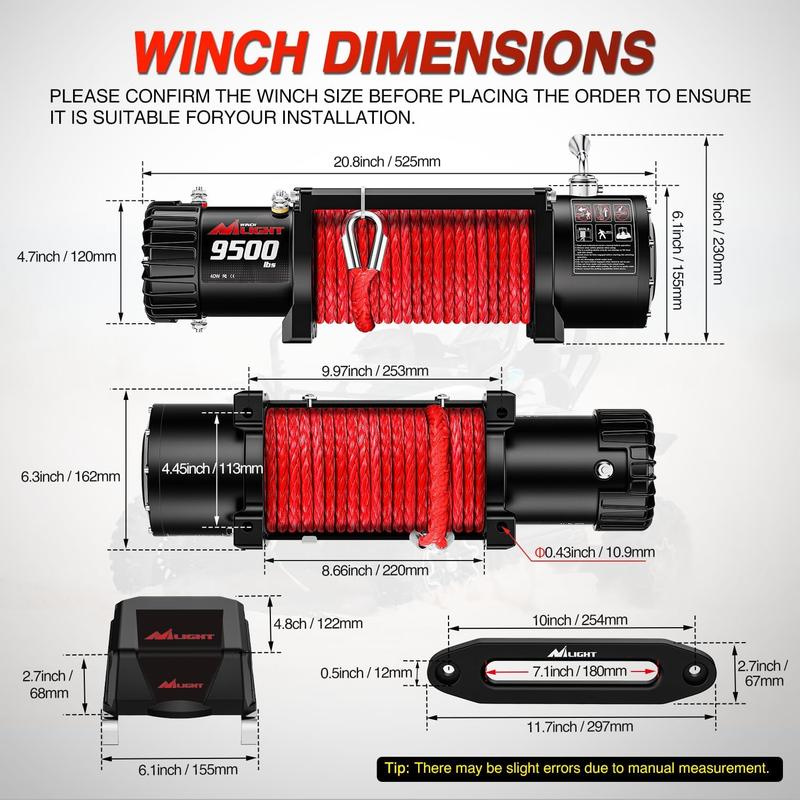 Nilight Electric Winch 12V Waterproof IP68 Towing Winches for Trailer Jeep ATV UTV Truck SUV 9500 LBS Portable Badlands Winch with Synthetic Rope Hawse Fairlead Wired Handle Wireless Remote Red Rope