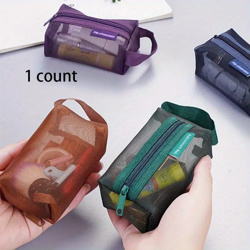 Mesh Outer Layer Cable Storage Bag, 1 Count Portable Small Carry-on Bag for Data Cable & Charger, Makeup Bag, Travel Dorm Cable Organizer