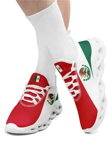 Men's Mexican National Emblem Graphic Lace-Up Running Shoes, Breathable Comfort Casual Shoes, Sports Sneakers, Plus Size Lightweight Walking Shoes