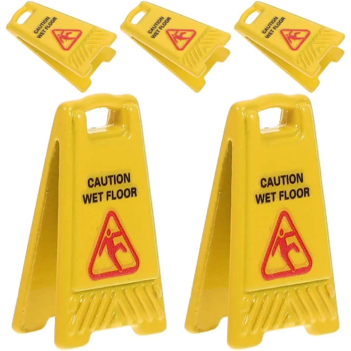 5Pcs Plastic Miniature Dollhouse Wet Floor Warning Signs, Realistic Caution Safety Plaques, Decoration Items for Role Play Education, Interior Decoration Accessories to Enhance Safety Awareness, Collectible Room Decor