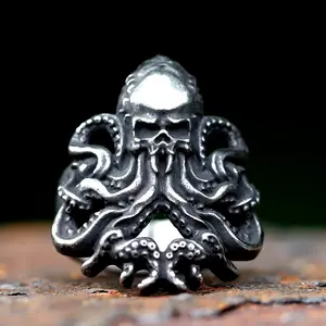 New Men Octopus Skull Ring 316L Stainless Steel Punk Biker Gothic Pirate Ring Bold Heavy Statement Jewelry Street Style