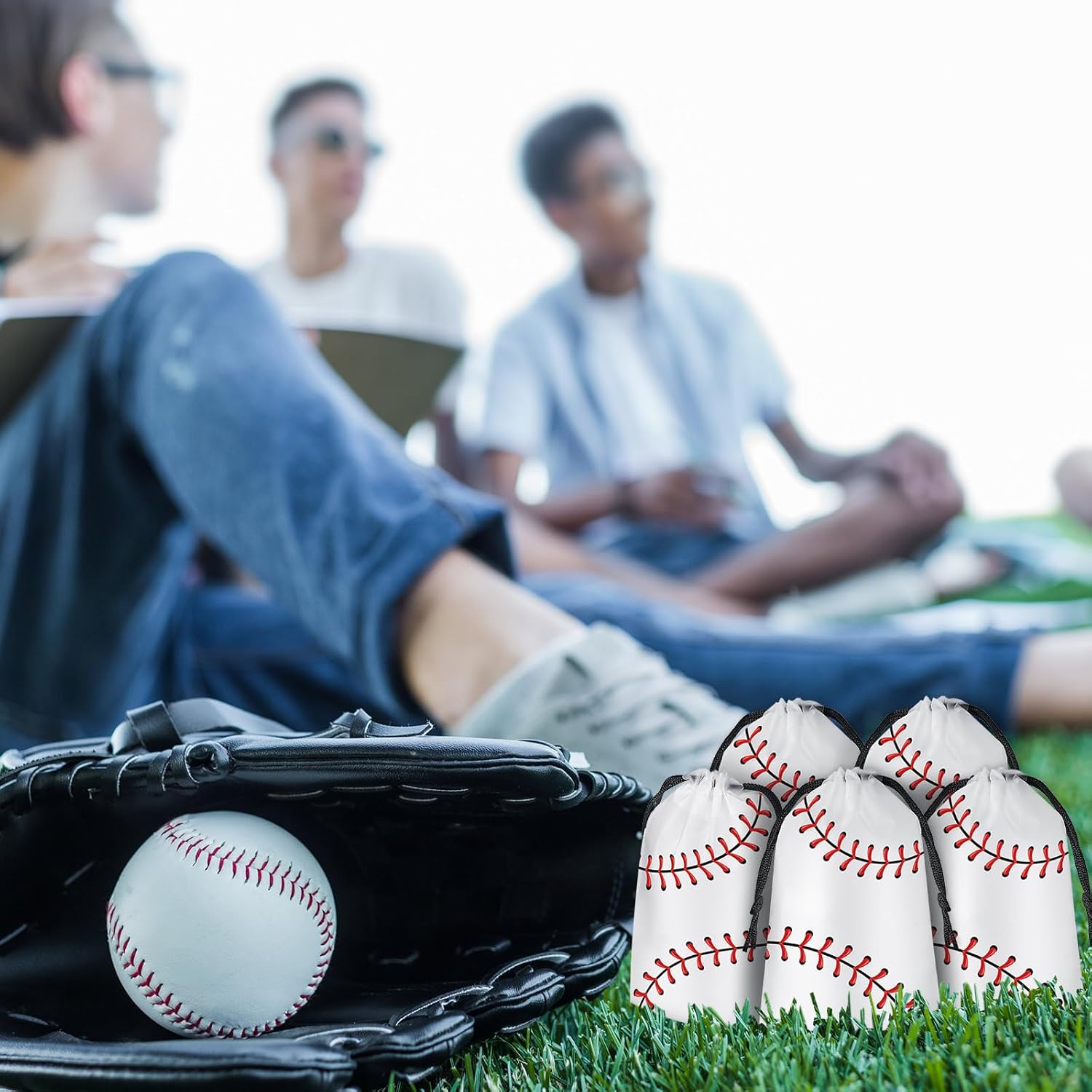 50 Pack Baseball Drawstring Bags + 50 Free Baseball Stickers | EVA Waterproof Equipment Bag for Boys, Durable Backpack for Bat, Glove & Helmet, Sports Gift for Youth Little League