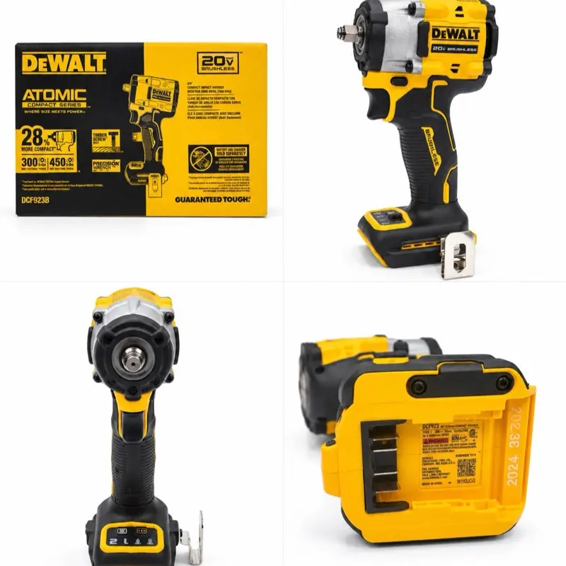 Brand New DEWALT DCF923B 20V MAX XR Brushless 3/8” Hog Ring Anvil Compact Impact Wrench, Compact and Lightweight Design, Variable Speed, Built-In LED Work Light, Powerful Performance, Belt Clip (Tool Only, Ideal for Construction, Automotive Repairs), Inst