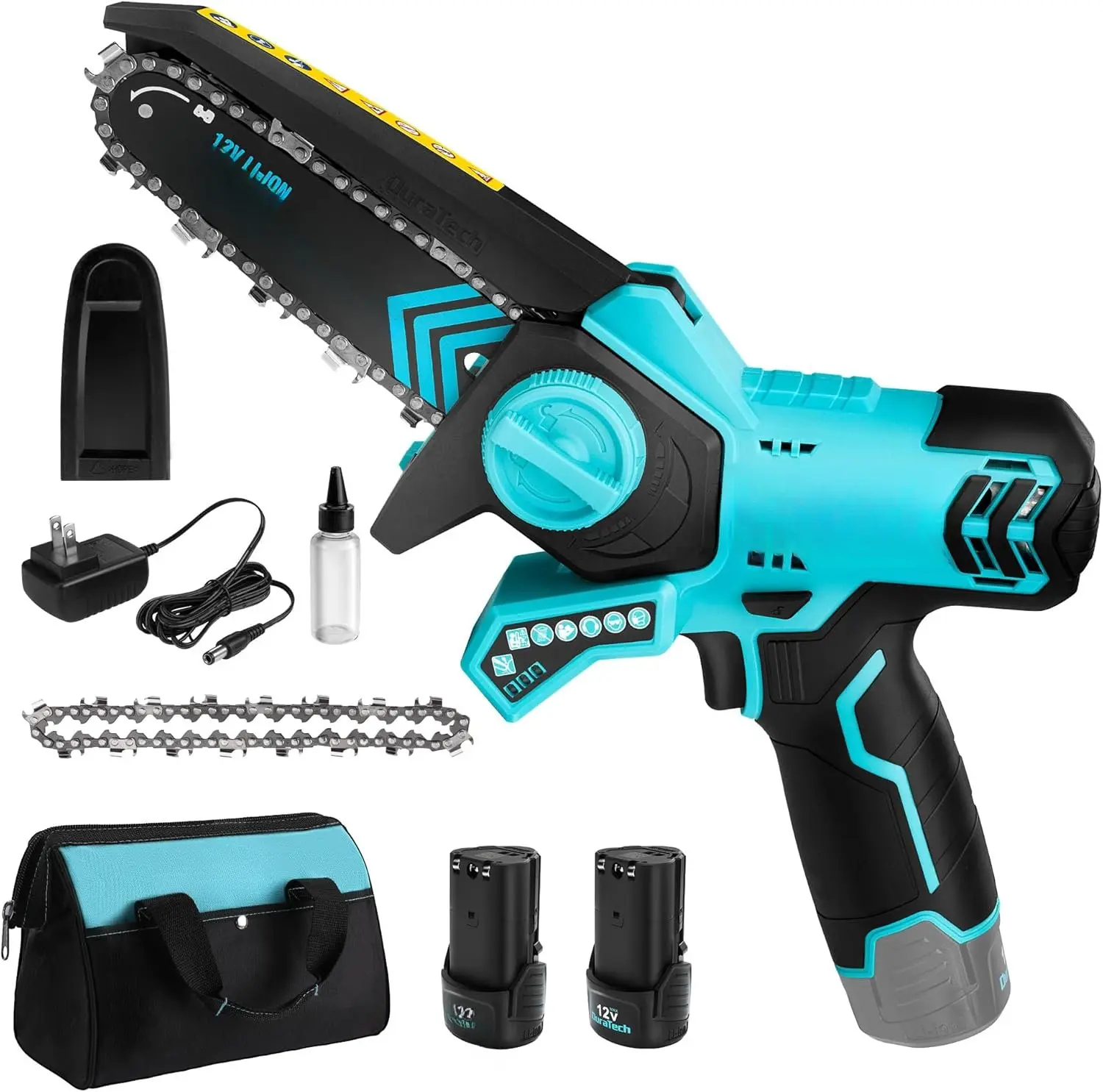 12V Mini Chainsaw, 6 Inch Electric Cordless Chainsaw with 2  & 2 Chains, One-Hand Operated Portable   for Garden Tree Branch Pruning,