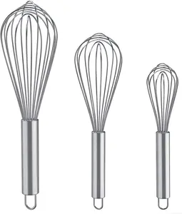 Whisks for Cooking, 3 Pack Stainless Steel Whisk for Blending, Whisking, Beating and Stirring, Enhanced Version Balloon Wire Whisk Set, 8"+10"+12"