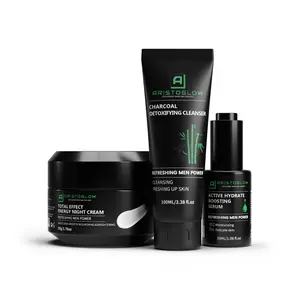 Aristoglow Night Repair & Energy Set - Charcoal Detoxifying Cleanser, Active-Hydrate Boosting Serum, Total Effect Energy Night Cream for Radiant Skin Acne Rejuvenating Hyaluronic Acid