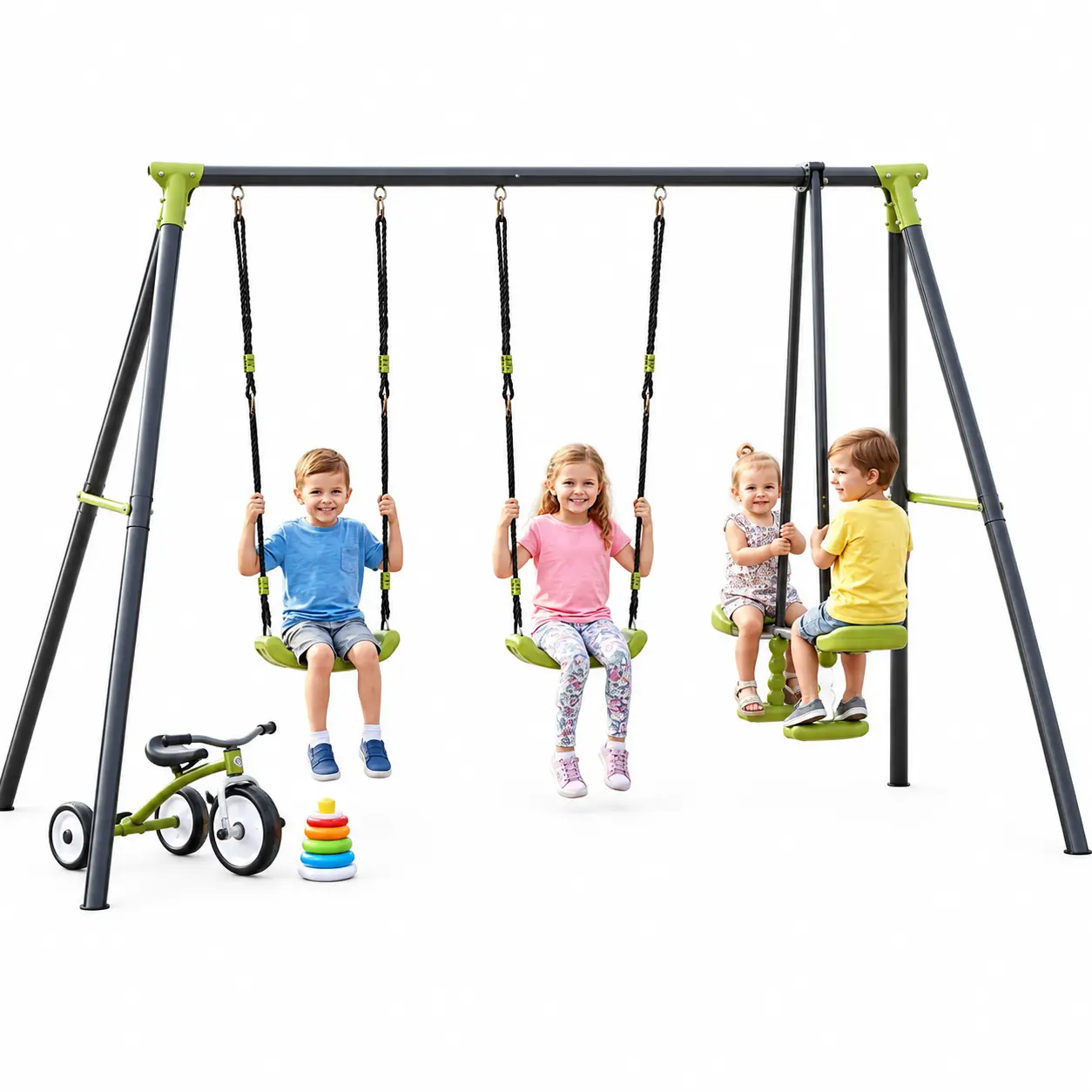 Swing Sets for Backyard, 440lbs Swing Set with Heavy-Duty Metal Frame and Adjustable Ropes, Gift for Kid, For Age 3+