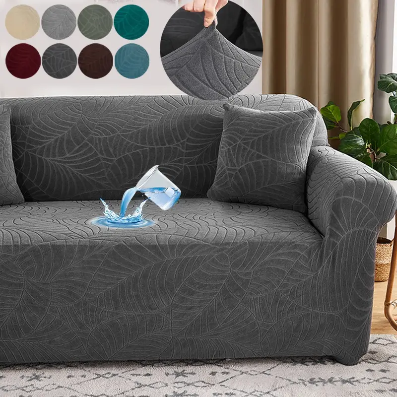 Waterproof Leaf Jacquard Decorative Sofa Cover Set Sofa Slipcover Couch Covers with Pillow Case Pet Scratch Resistant Durable and Stylish Living Room Decor