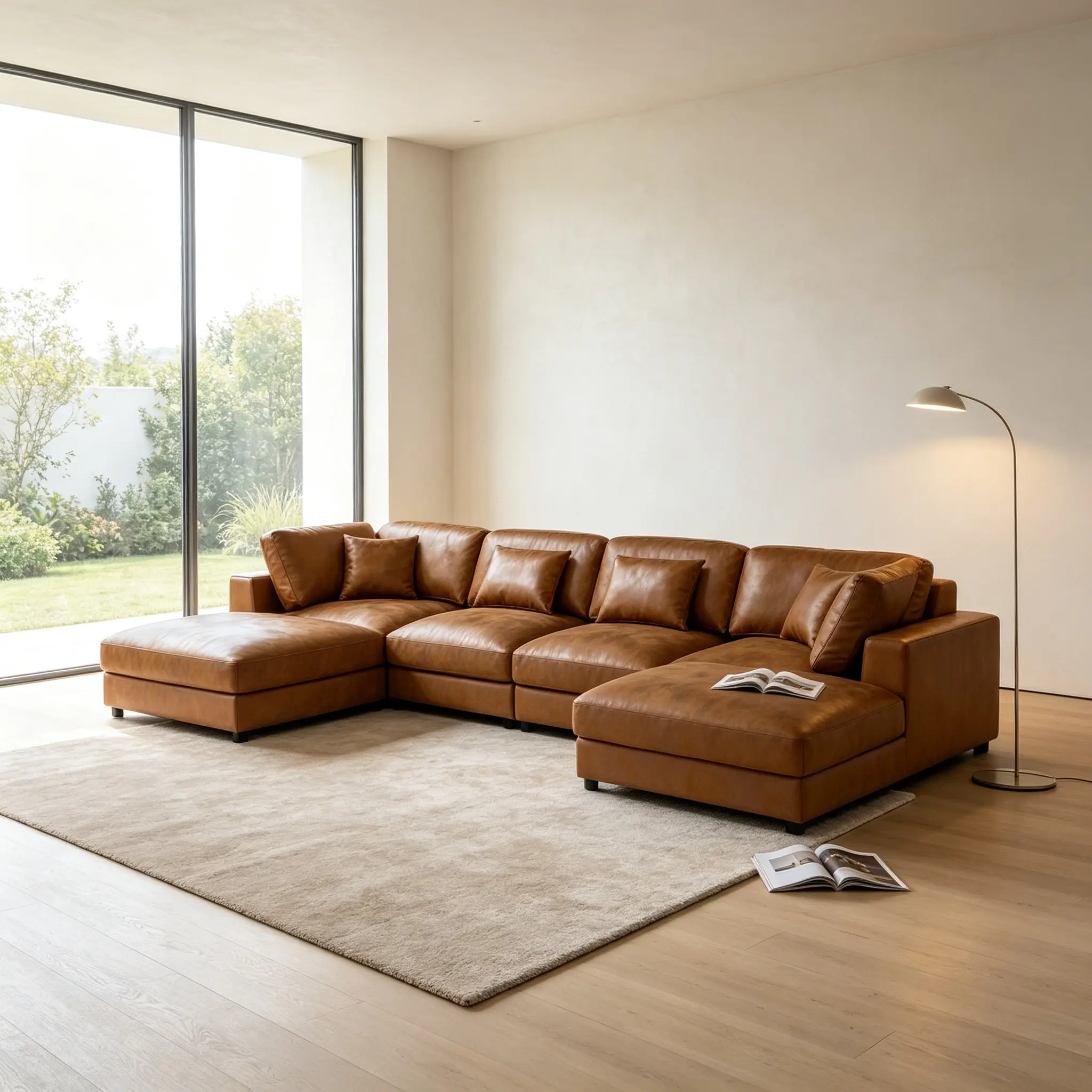 Faux Leather Modular Sectional Sofa, Tool-Free Indoor Living Room Furniture with Customizable Design and Removable Cushions
