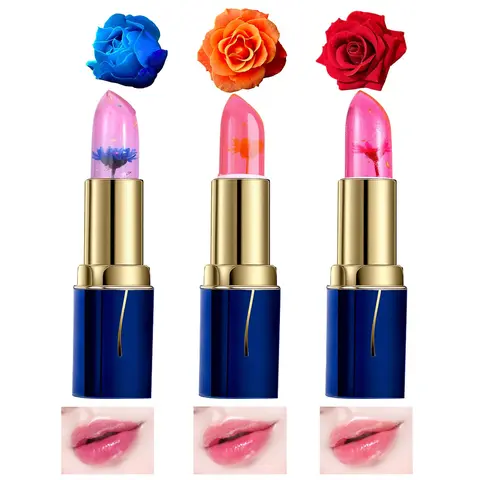 3-Color Options Flower Color-Changing Lipstick Set - Regular Edition Adults Makeup Cosmetic, Assorted Lipstick Shades, Hydrating Moisturizing Formula, Unique Shade Shift, Long-Lasting, Contains Neither Harmful Additives Implied, Daily Wear Lip Care