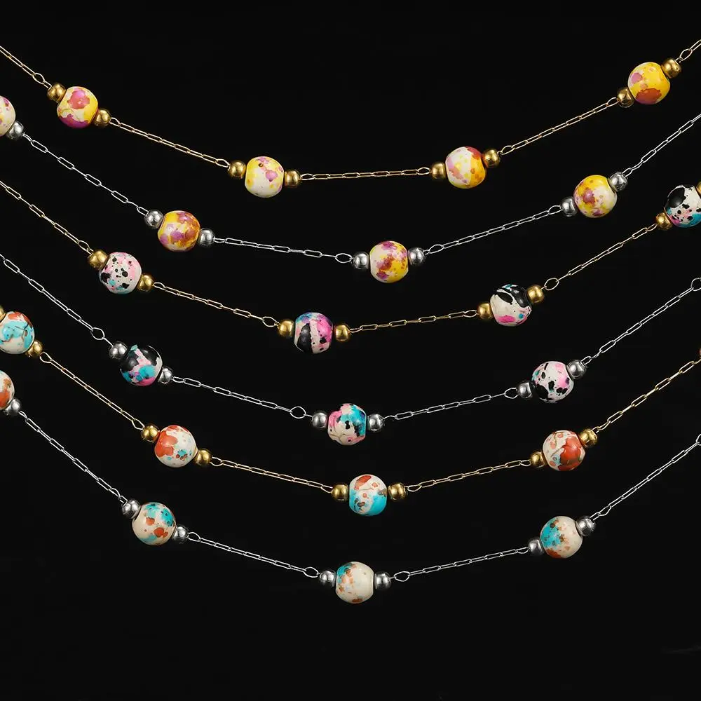 1m Stainless Steel Handmade Chains With 6mm Colored Ceramic Bead Chains for DIY Bracelet Necklace Crafts Jewelry Making Chains