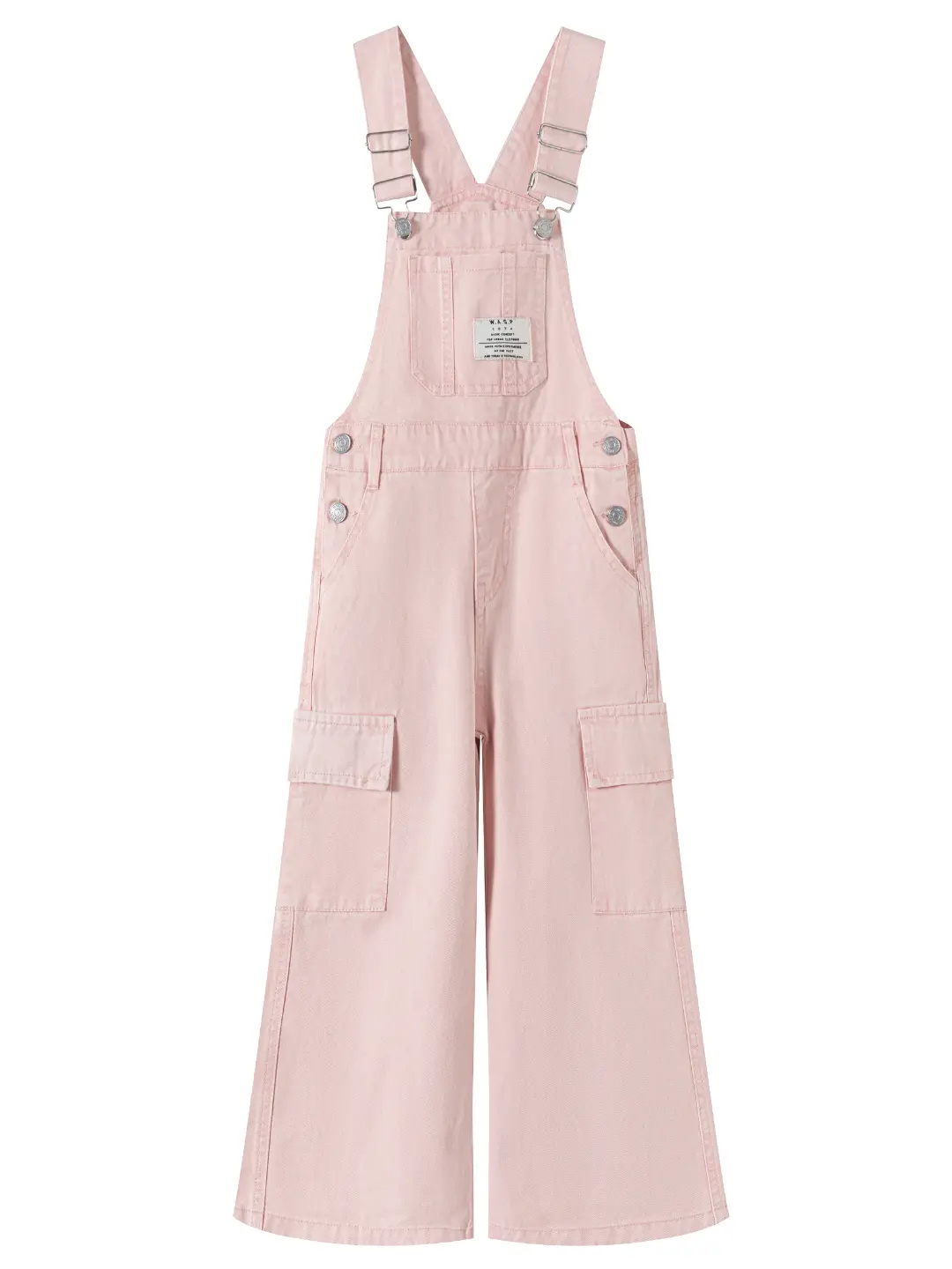 Kidscool Space Girls Pink Cargo Denim Overalls Loose Fit Wide Leg Jean Jumpsuit Flap Pockets, Cute, School Outfit