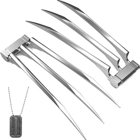 Men's Basic Stylish Geometric Wolverine Claws Costume Crew Neck - All-Season Menswear, Plastic Superhero Roleplay Accessories, Halloween Fits, Con & Party Outfit with Gift Necklace