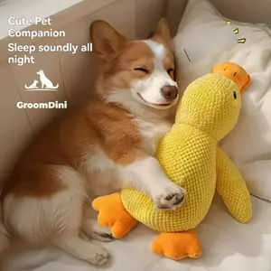 Dog's exclusive bedtime buddy! Plush little yellow duck toy  soft and skin-friendly, won't hurt the mouth. Built——in squeaker makes a sound with every bite, instantly grabbing your dog's attention.
