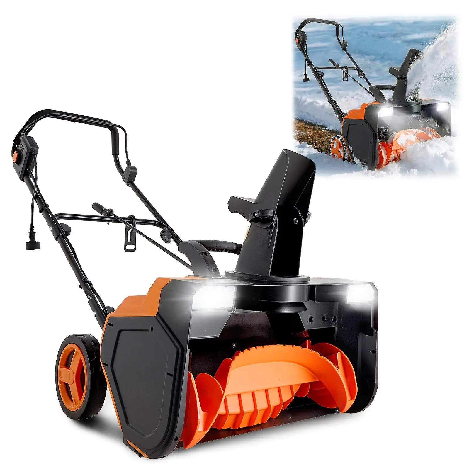 VEVOR Electric Snow Blower, 23 inch 15A Corded Snow Thrower with Dual LED Headlights 180 Rotating Chute, 25FT Throwing Distance, 12 Depth Clearing, Walk-Behind Snowblower for Driveway Sidewalk