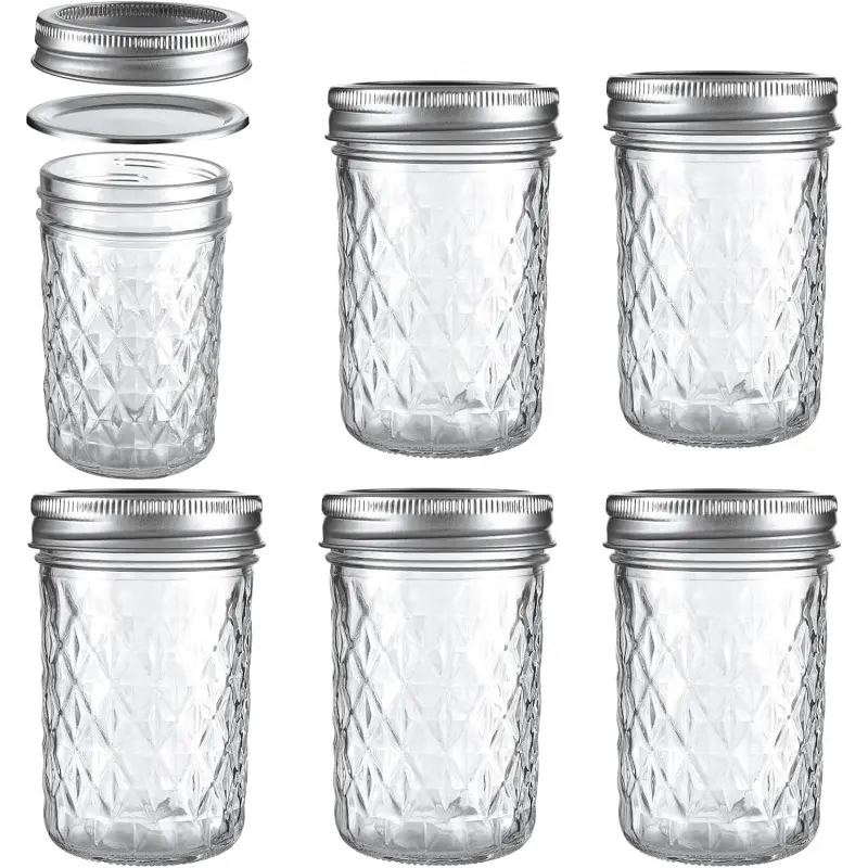6-Pack 8oz/250ml Transparent Handmade Airtight Detachable Lid Glass Mason Jars - Kitchen Storage Containers for Canning, Preservation - Versatile for Yogurt, Jam, Spice