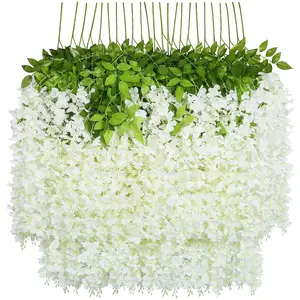 24 Pack Wisteria Hanging Flowers, Fake Hanging Flowers,Wisteria Artificiales Garland for Home Wedding Arch Floral Party Garden Ceremony Outdoor Decor,3.6 Feet Long(White, Purple, Pink, Blue)