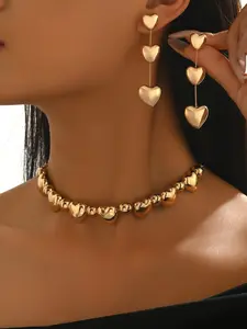 Women's Fashion Necklace Earring Set, Heart Design Chain Jewelry, Perfect for Daily Wear, Mother's Day Gift, Elegant Fashionable Jewelry Set