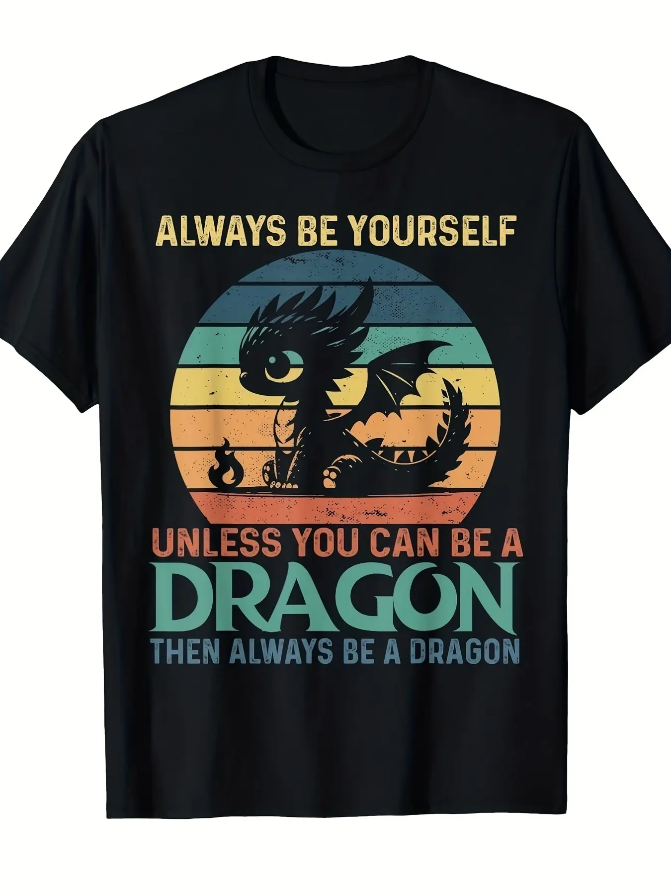 Men'S Vintage Dragon T-Shirt |   Funny Saying "Always Be Yourself Unless You Can Be A Dragon" Casual Round Neck With Dragon Graphic Comfortable Casual Attire For Costume Parties Moisture-Wicking Sports Shirt
