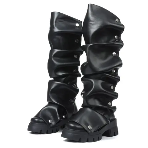 EROCALLI Women's High Heeled Booties - Slouchy Round Toe, Ruched Spike Heel, Thigh-High or Above the Ankle But Below the Knee, All Seasons Footwear, Comfortable Women's Shoes, Ideal for Office, Party