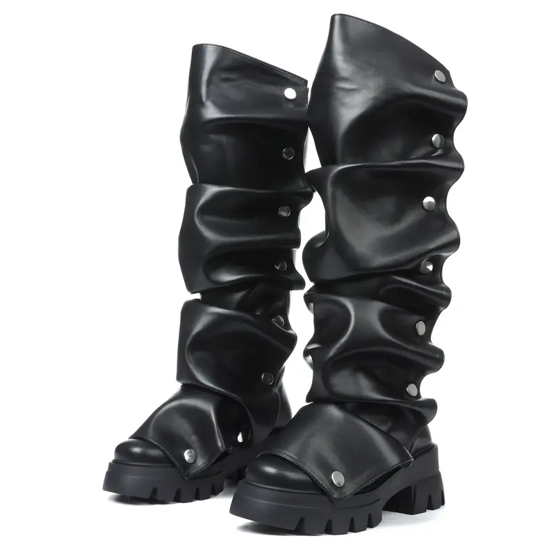 EROCALLI Women's High Heeled Booties - Slouchy Round Toe, Ruched Spike Heel, Thigh-High or Above the Ankle But Below the Knee, All Seasons Footwear, Comfortable Women's Shoes, Ideal for Office, Party