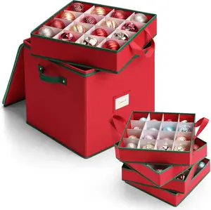 Christmas Ornament Storage Box Holiday Decoration Organizer, 64 Christmas Ball Accessories Holder with Adjustable Dividers, Zippered Closure, 4 Removable Trays, 600D Oxford, 12.9x12.9x13