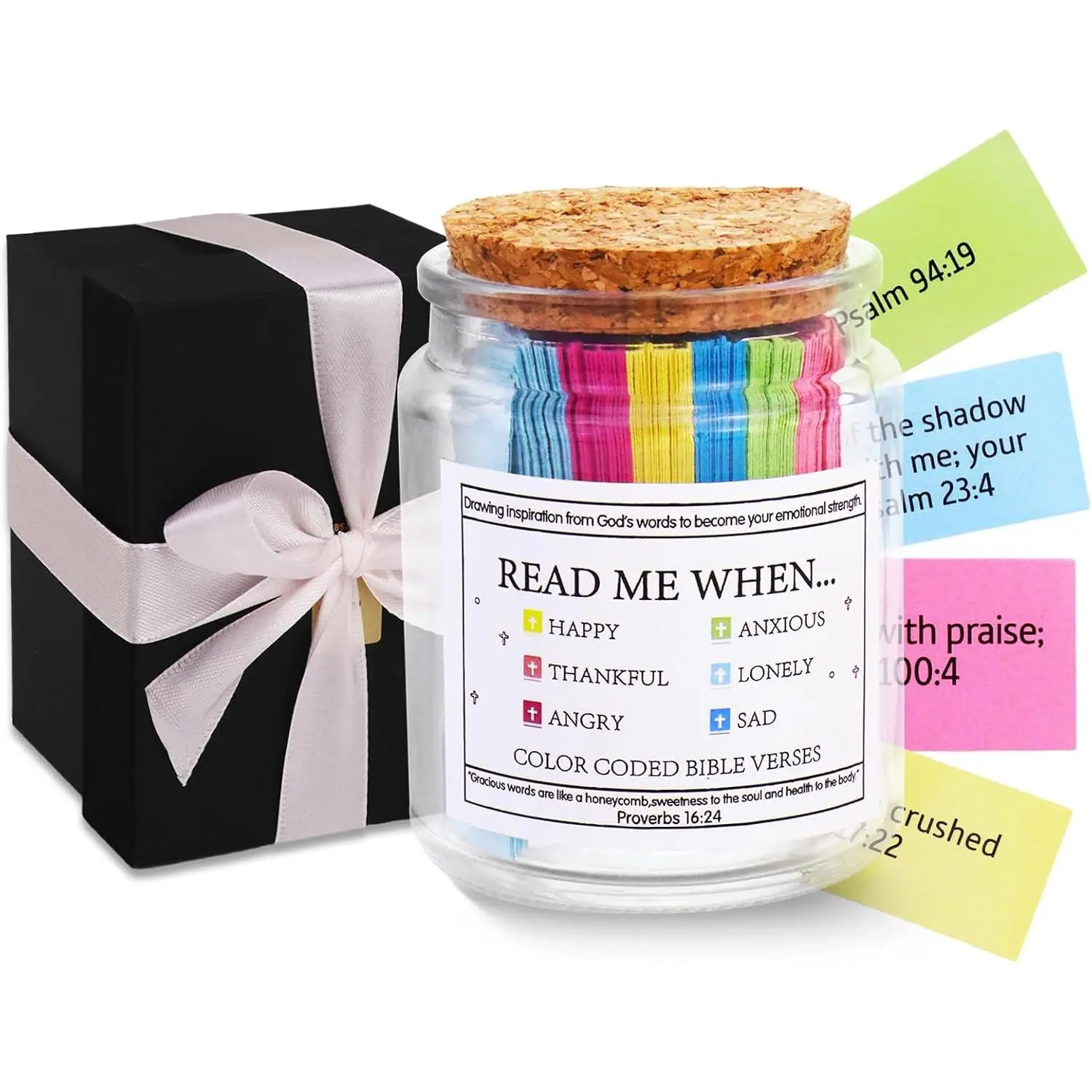 Handmade Jars, Prayer Hope Jar, Verse Jar, Read Me When  Verses Jar for Emotions and Feelings, Christian Gifts for for Dad Mom Teacher Women Men, With A -inch Ribbon.