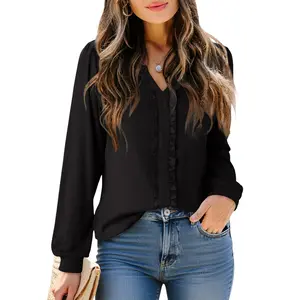 Dokotoo Womens Tops Dressy Casual Blouse Business Long Sleeve Tops Ruffle V Neck Work Shirt Fall Outfit 2026