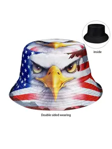 Eagle pattern patriotic American flag fisherman hat, double-sided wearable, anime basin hat, casual style, suitable for Independence Day and daily use, fashionable design, with stars and stripes, Outdoor Bucket Hat