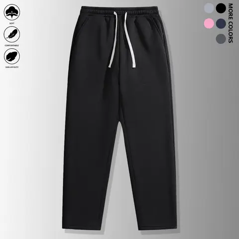 Men’s Winter Jogger Sports Sweatpants - Winter-Ready Fit, Casual Straight-Leg, Elastic Waistband, Side Pockets, Solid Color, Cozy Warm - for Gym, Lounge - Sports & Outdoor Autumn Bottoms