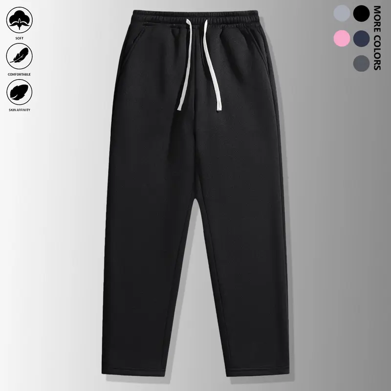 Men’s Winter Jogger Sports Sweatpants - Winter-Ready Fit, Casual Straight-Leg, Elastic Waistband, Side Pockets, Solid Color, Cozy Warm - for Gym, Lounge - Sports & Outdoor Autumn Bottoms