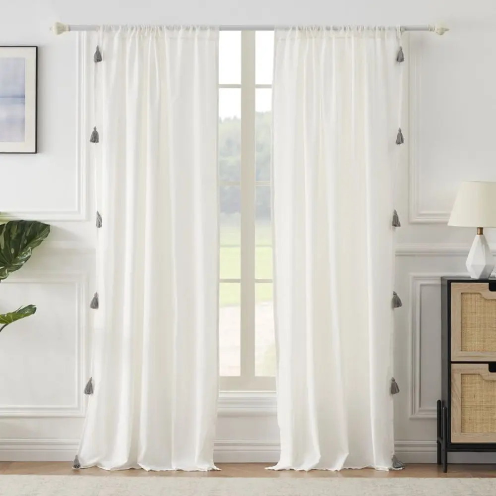 Greenland Home Fashions Monterrey Window Panel Pair 84", Lined Cotton Curtains with Tie Backs and Rod Pocket Design