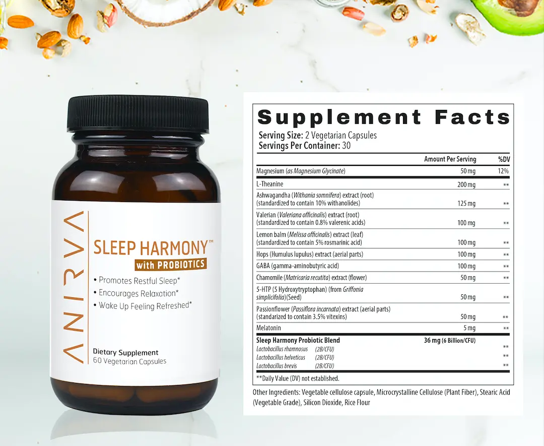 Sleep Harmony - Natural Sleep Supplement with Probiotics, Magnesium, Ashwagandha, Chamomile, GABA, Melatonin - Non-Habit Forming Supplement for Relaxation, Stress Relief, Better Sleep Aid