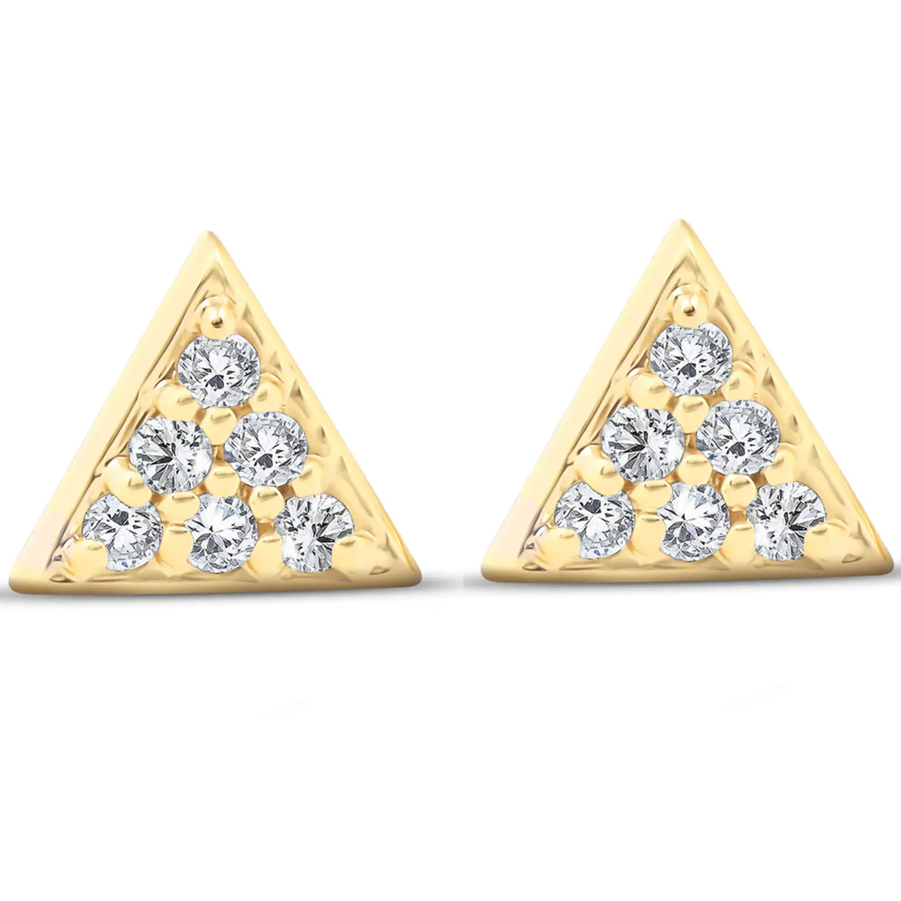 14k Yellow Gold Triangle Pave .12Ct Diamond Delicate Studs Womens Earrings