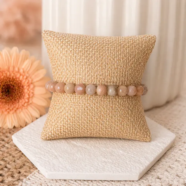 Peach Moonstone Bracelet 6mm Natural Crystal A/B Luster Beads for Feminine Energy & Emotional Healing Handmade Healing Energy Jewelry