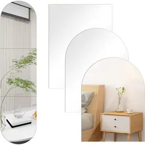 3 PCS Full Length Mirror Wall Mounted 16 x 12 Inch Arched Mirror Full Length for Wall Frameless Self Adhesive Glass Full Body Mirrors for Bathroom,Entryway